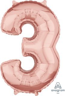 26" Rose Gold Number 3 Balloon