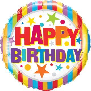 18" Happy Birthday Colorful Stripes Balloon