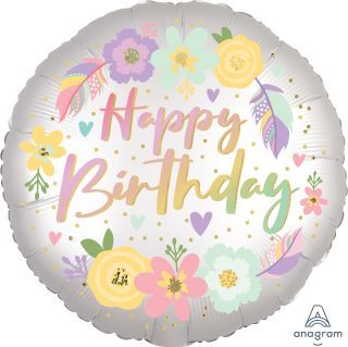 18" Boho Birthday Satin Flowers Balloon