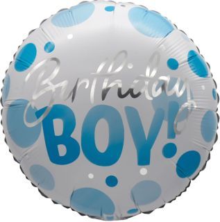 18" Birthday Boy Blue Dots Balloon
