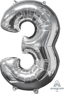 26" Silver Number 3 Balloon