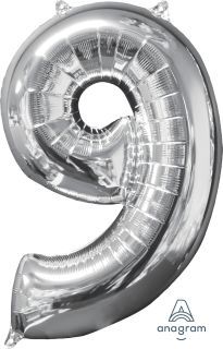 26" Silver Number 9 Balloon
