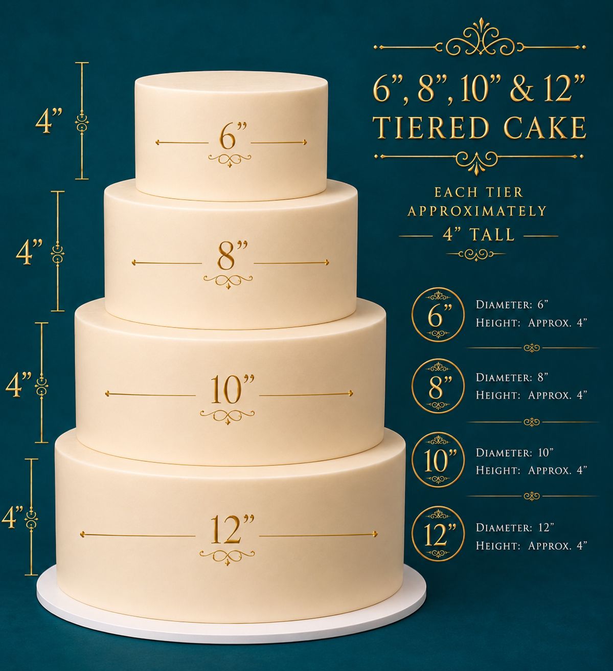 6"/8"/10"/12" -  4-Tiered Cake