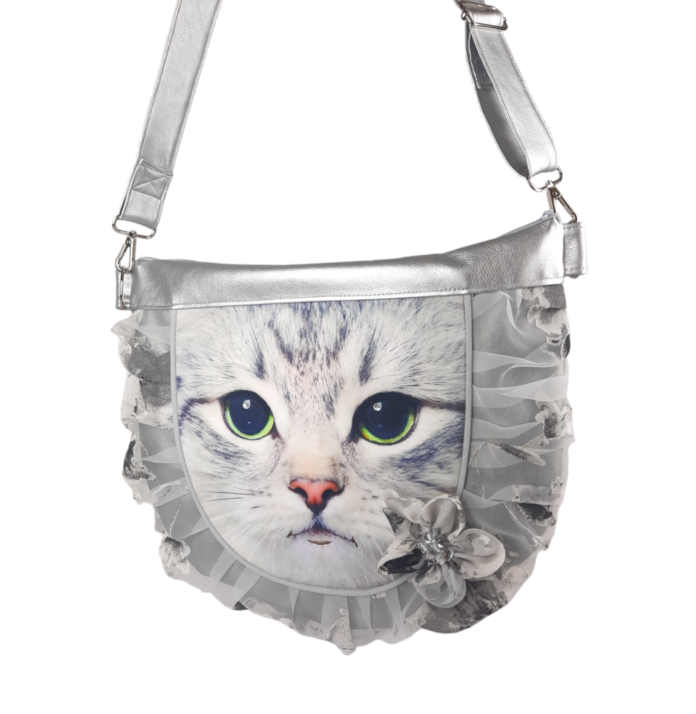 Handtasche &quot;Kitty Silver&quot;, Katzentasche, Citytasche