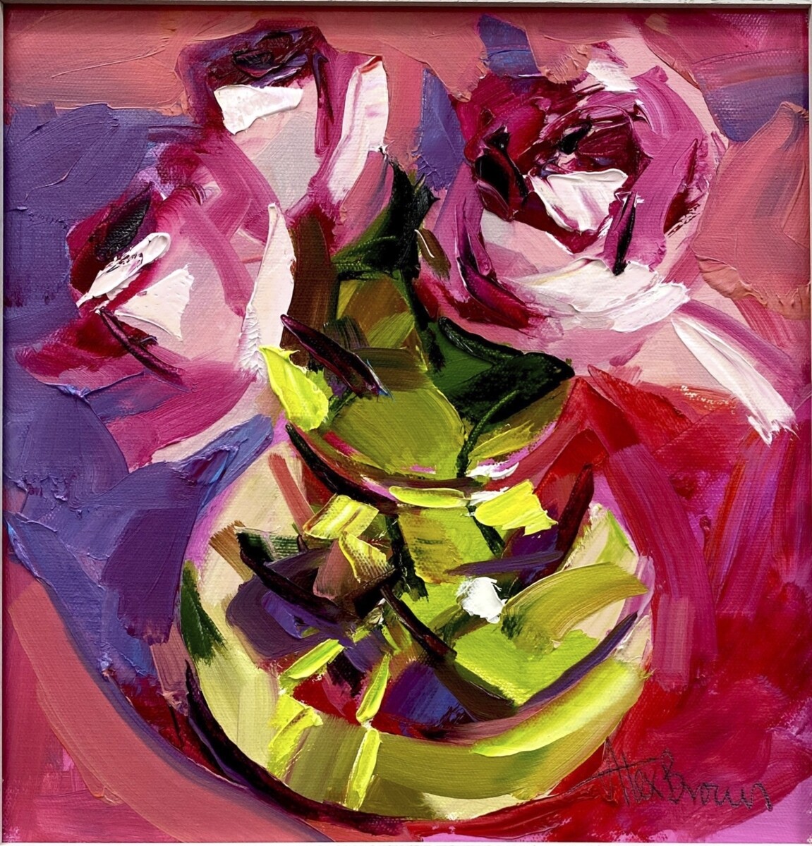 Pink Roses Glass Jar, original oil by Alex Brown Pink Roses Glass Jar, original oil by Alex Brown