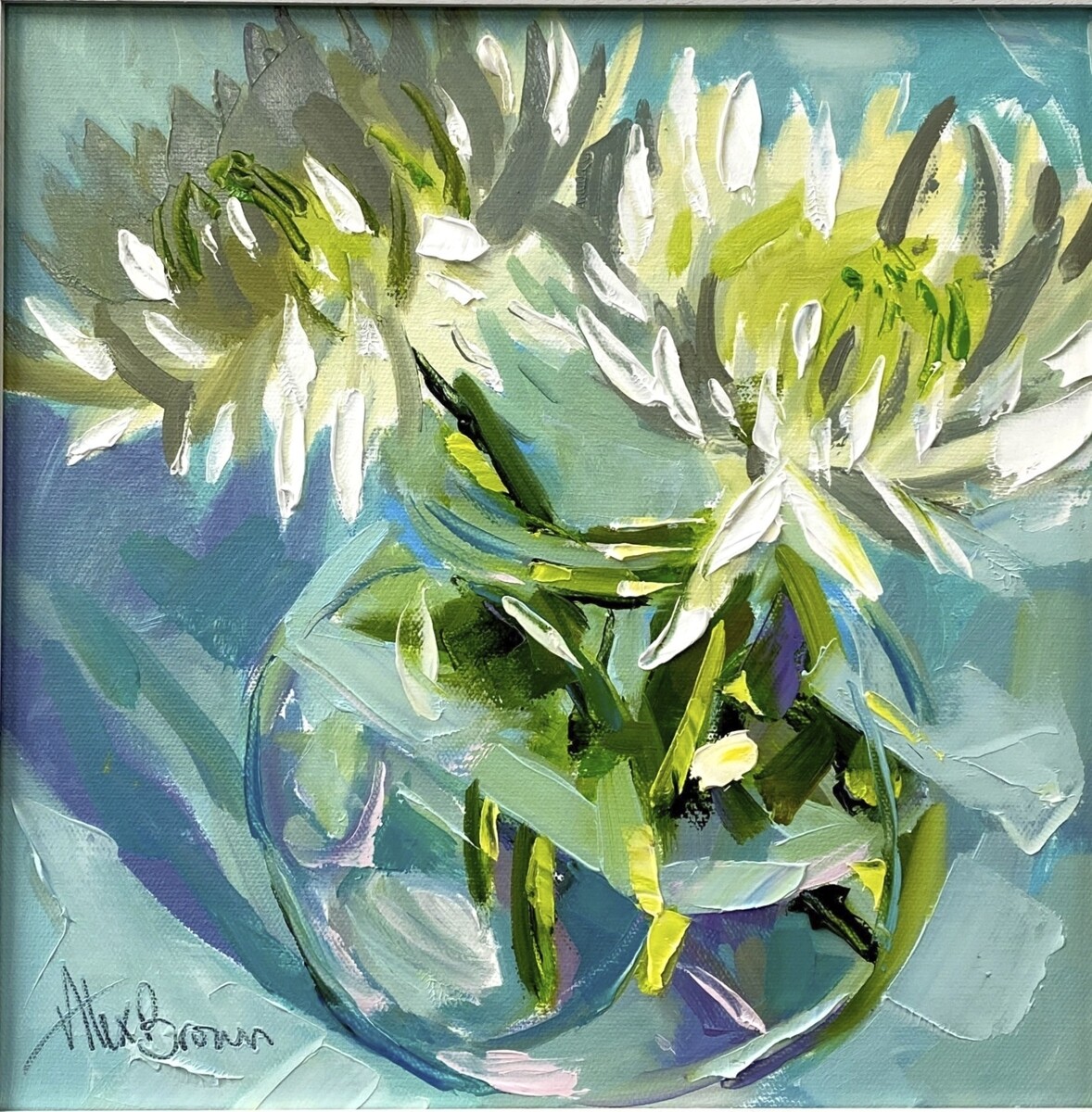 White Chrysanthemums, original oil by Alex Brown White Chrysanthemums, original oil by Alex Brown