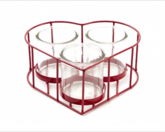 Metalen hart met 3 theelichthouders