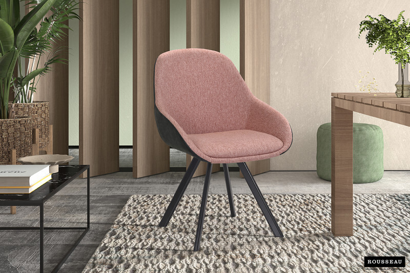 Stoel Jan Stof Roze Rug PU Donkergrijs - Set van 2