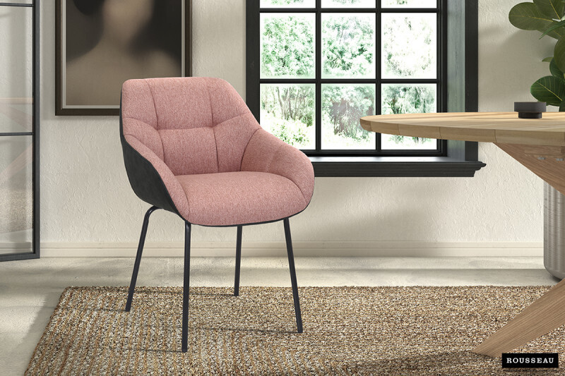 Stoel Sem Stof Roze Rug PU Donkergrijs - Set van 2