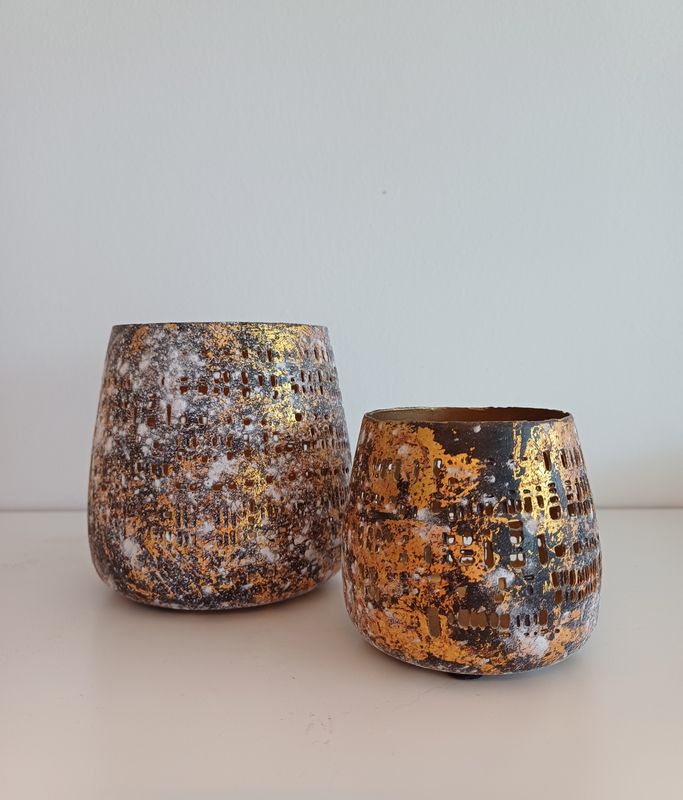 Theelichthouder Ester goud brons - set van 2