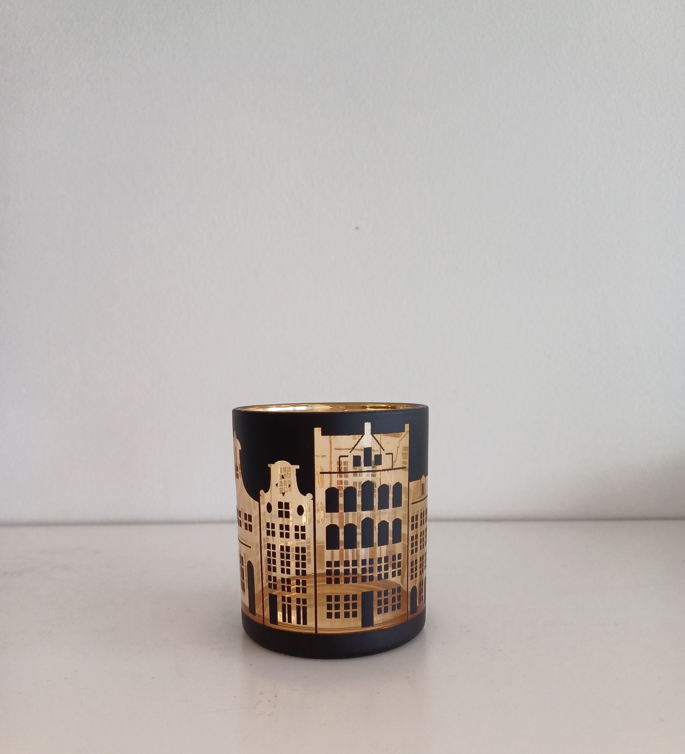 Theelichthouder huisje Zwart/Goud