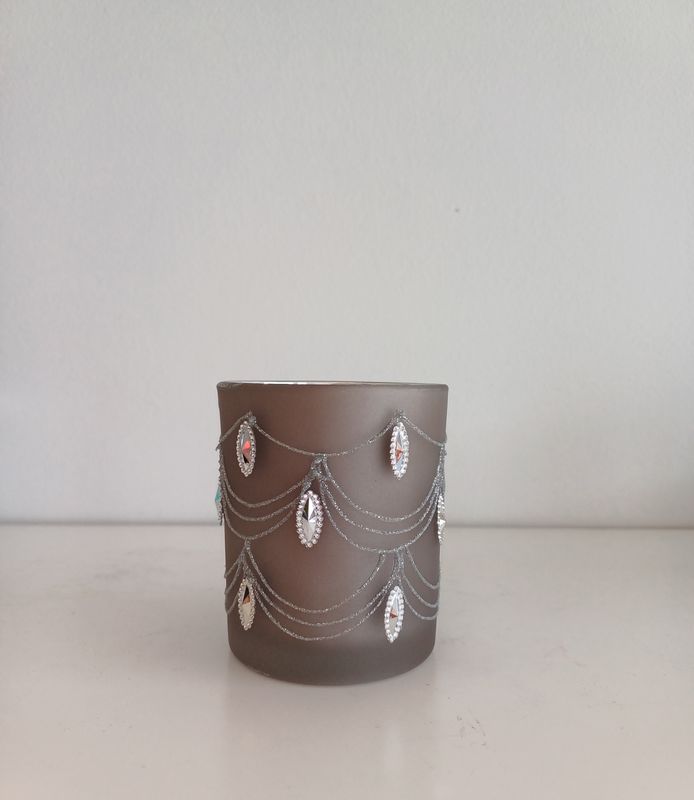 Theelichthouder Matgrijs/Zilver Motief