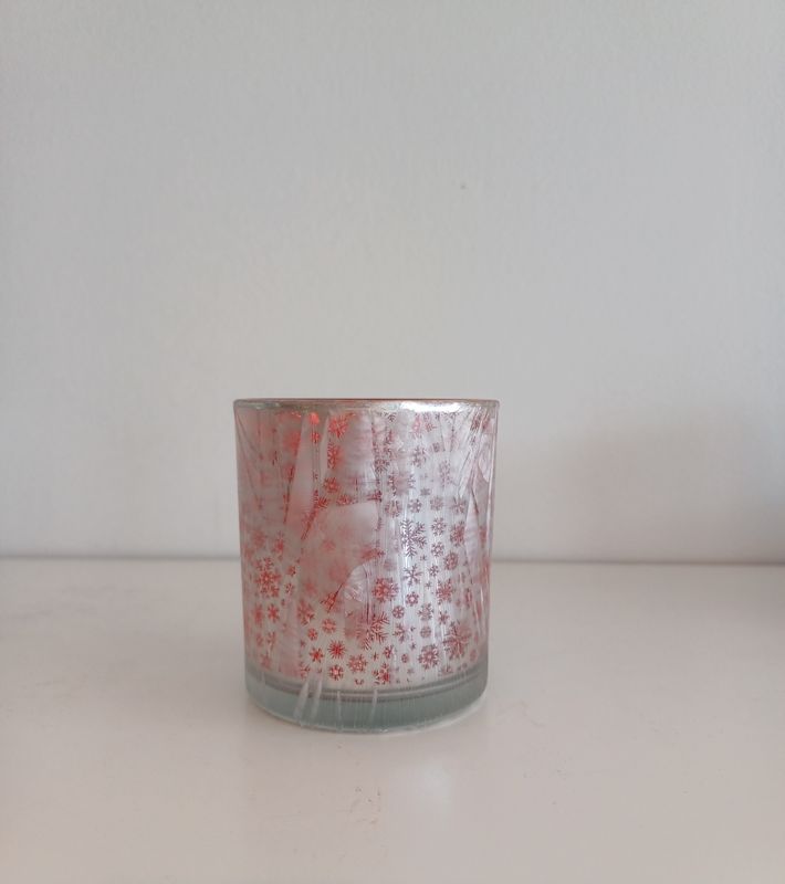 Theelichthouder Wit/Rode Sneeuwvlok