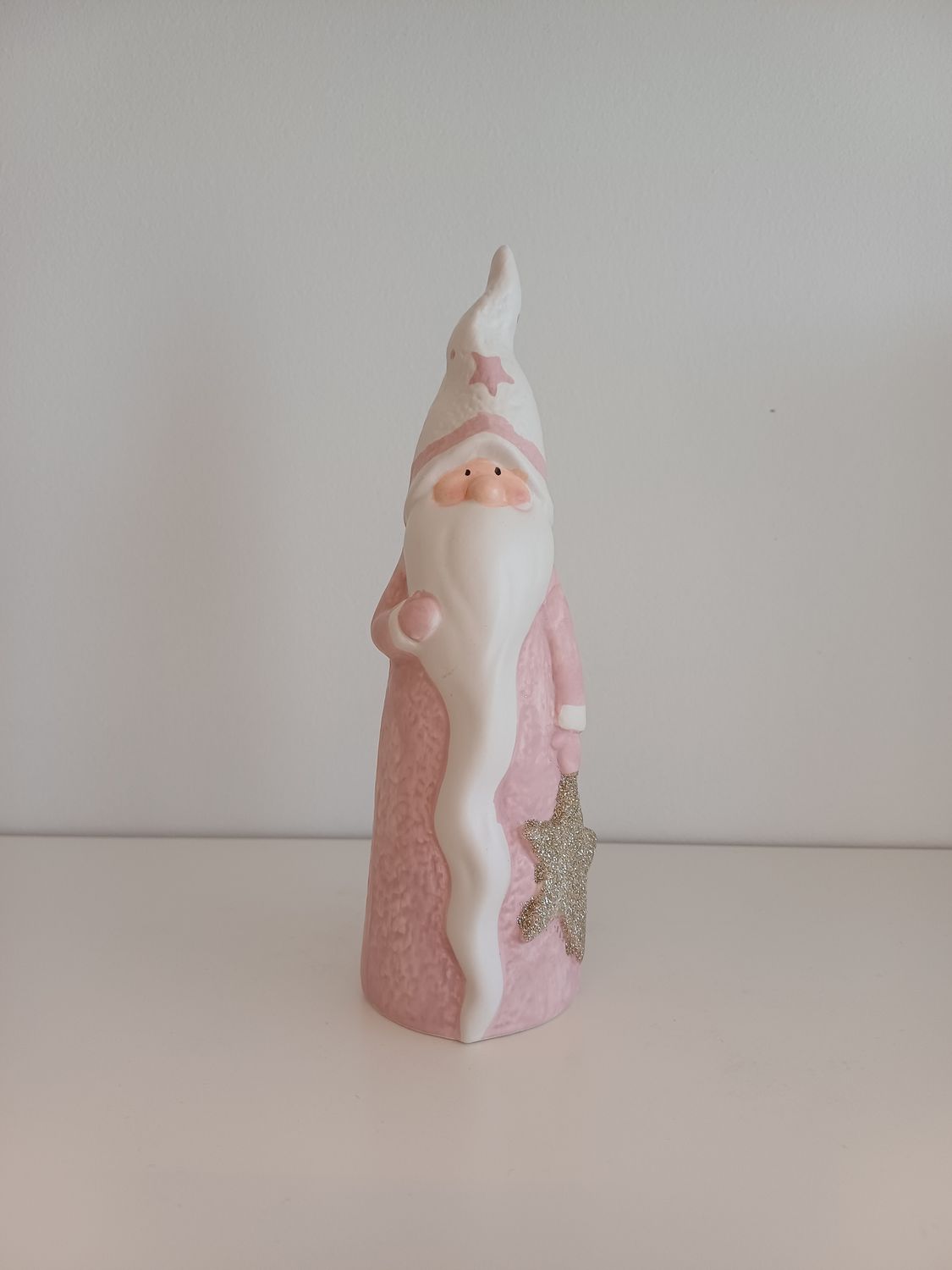 Kerstman Keramiek Roze/Goud Glitter H20,5