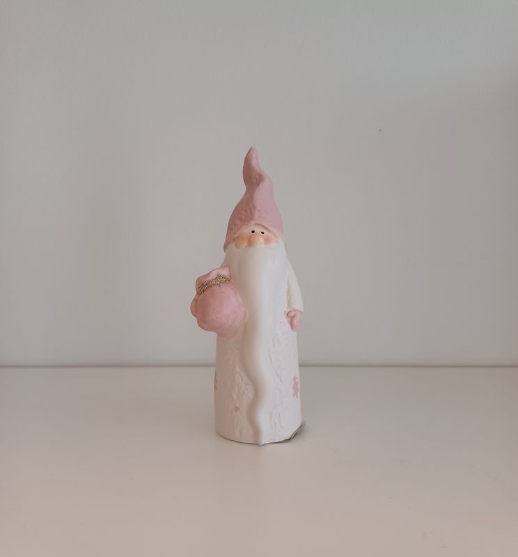 Kerstman Keramiek Roze/Goud Glitter H14,5