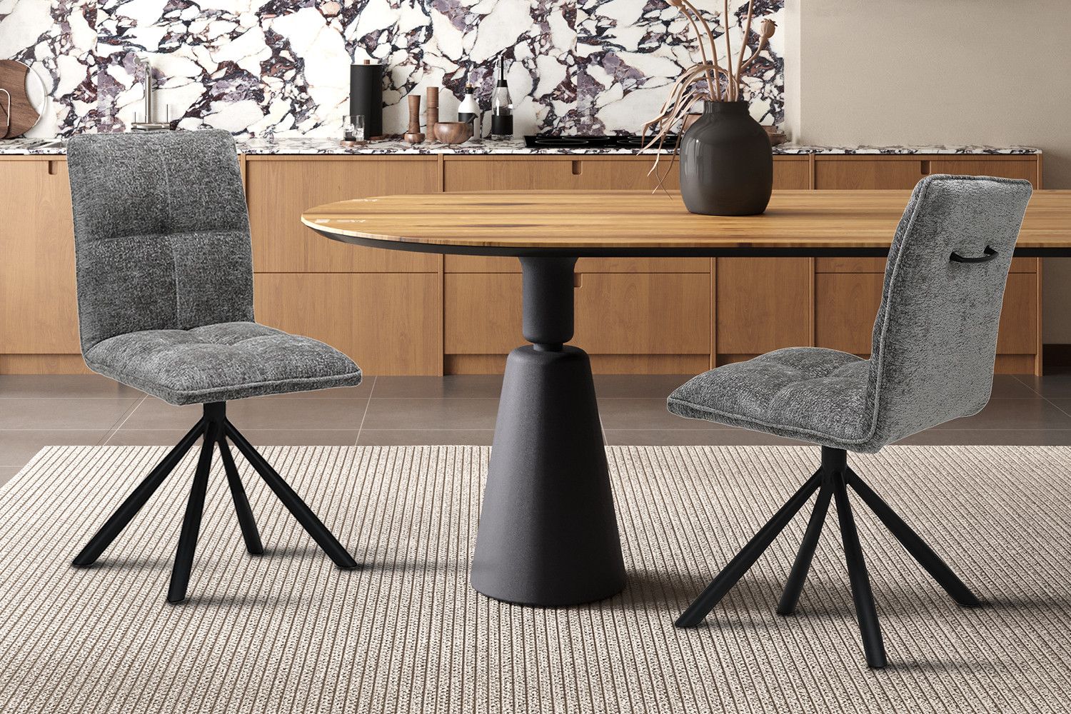 Stoel Jack Draaibaar Stof Grijs - Set van 2