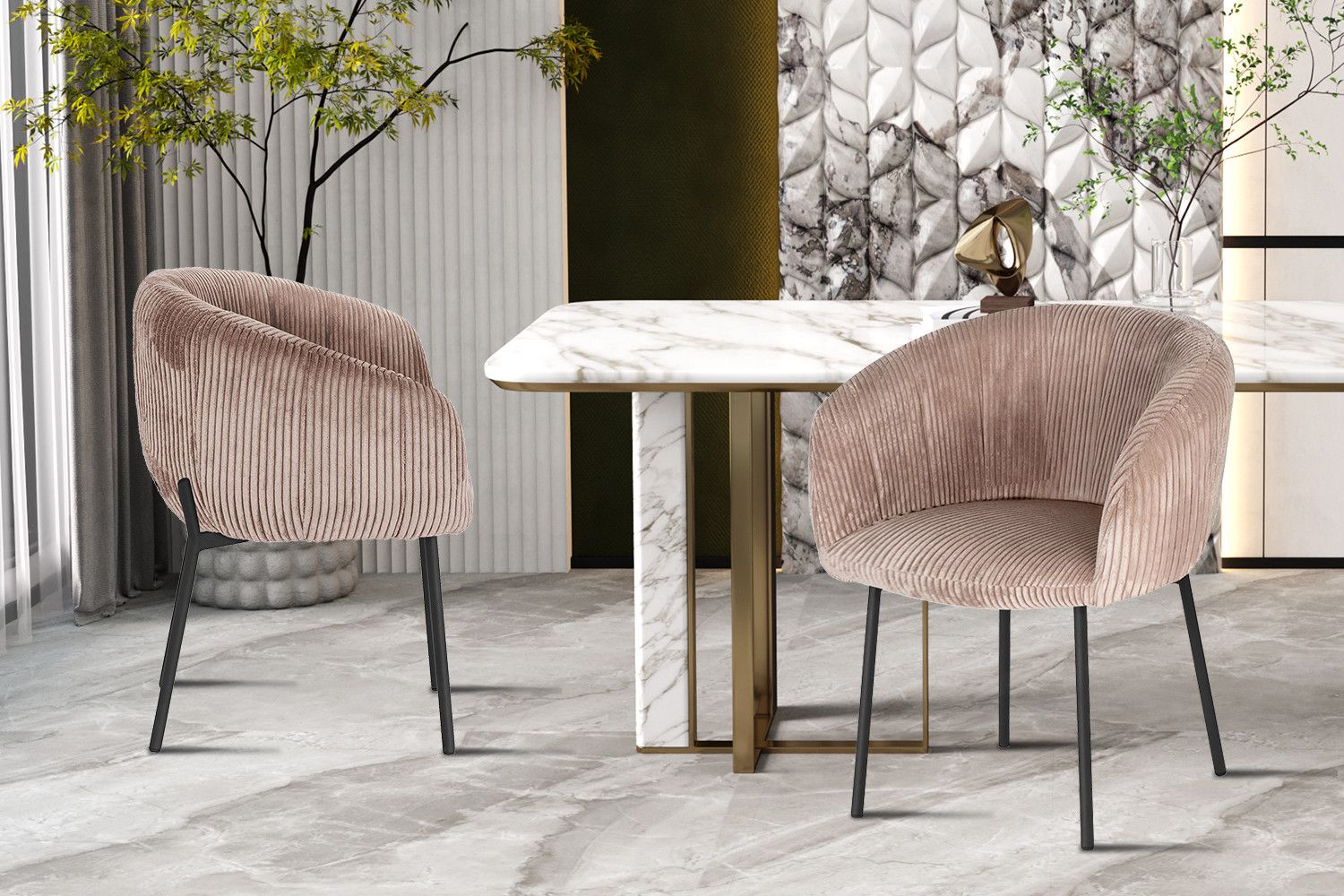 Stoel Sevilla Corduroy Zand - Set van 2