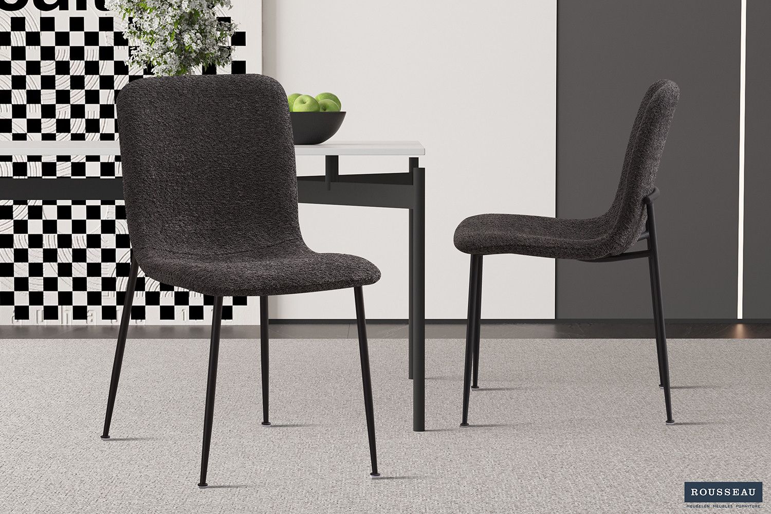 Stoel Alice Bouclé Grijs - Set van 2