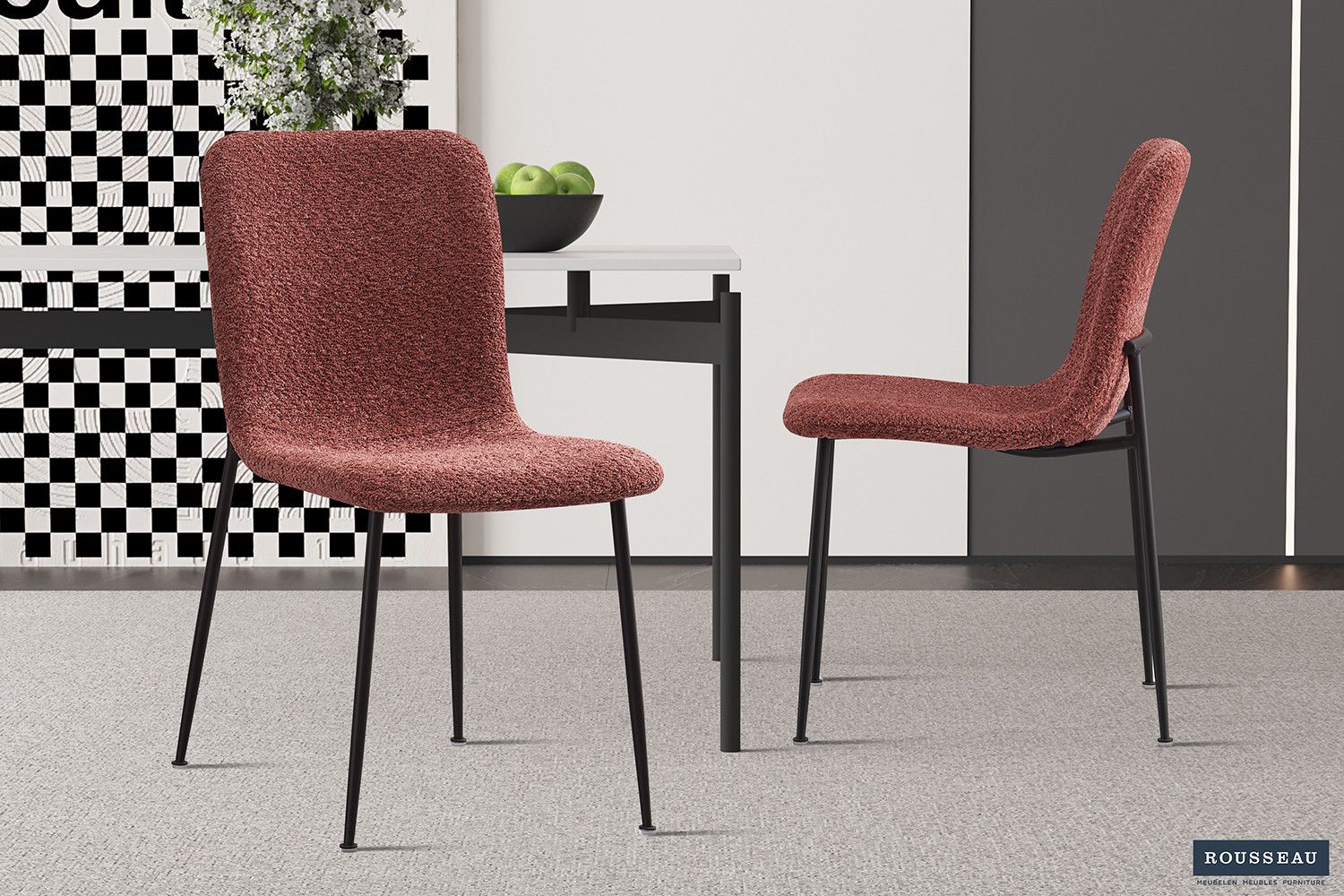 Stoel Alice Bouclé Roze - Set van 2