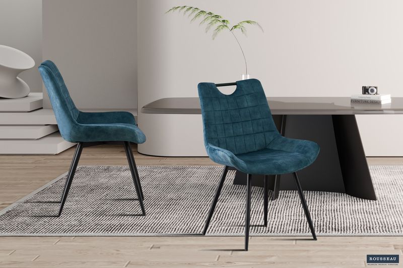 Stoel Nina Fluweel Petrol - Set van 2