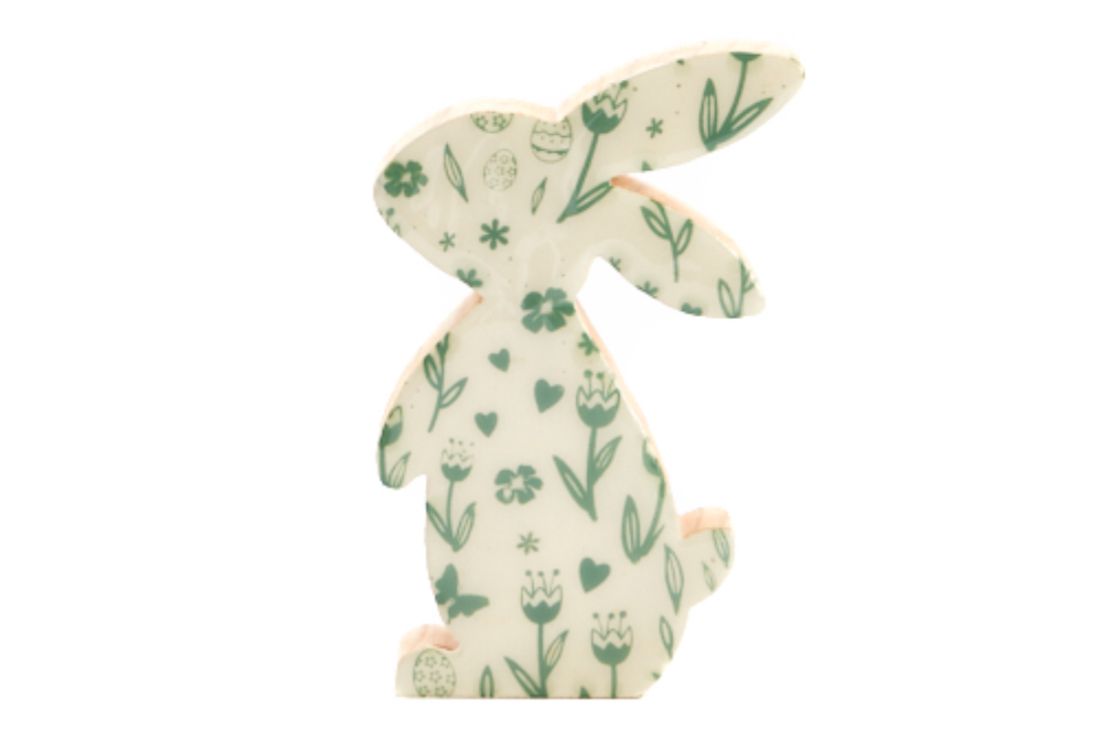 Konijn Wit met Groene Bloemen H16,5