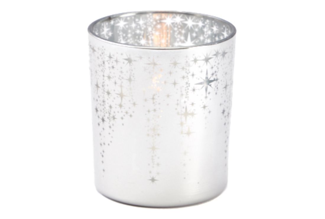 Theelichthouder Sterrenregen Mat Zilver H8