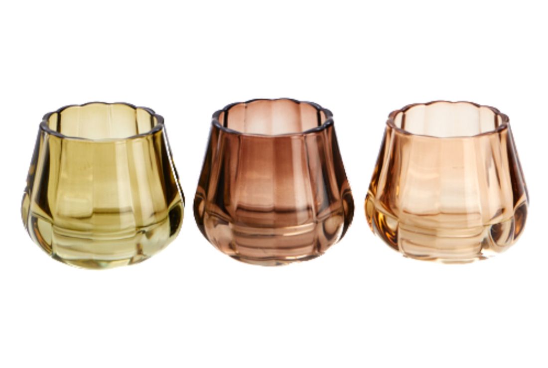Set van 3 Theelichthouders Glas
