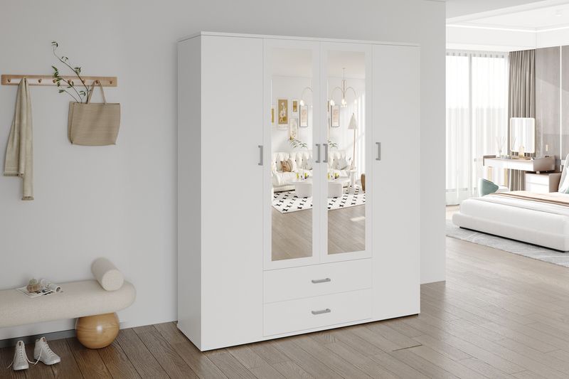 Kledingkast Marc 4 Deuren met 2 Spiegels Wit