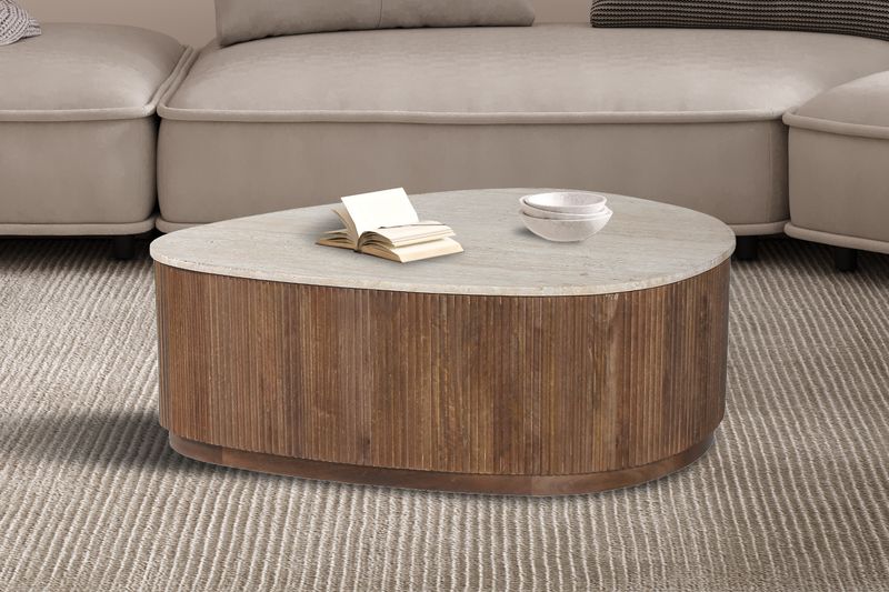 Salontafel Nolan 100cm Mango Hout met Travetin Beige