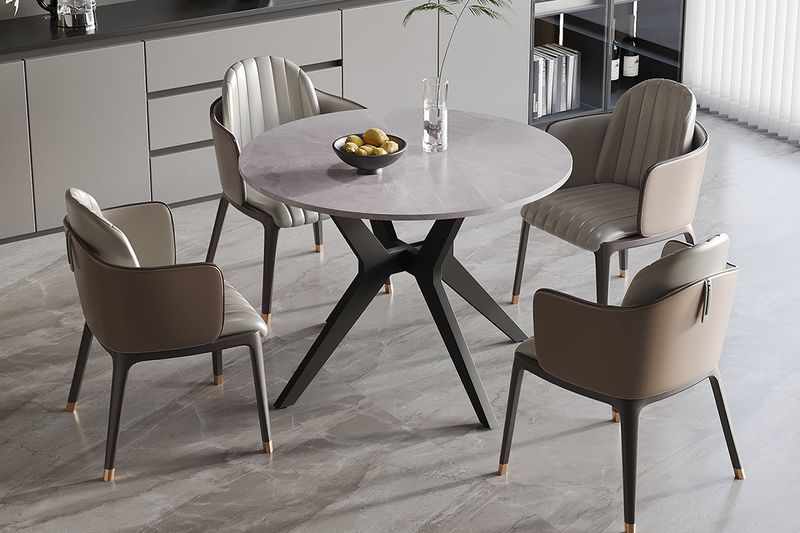 Tafel Apollo 110cm Rond Glanzend Steen Italian Grijs