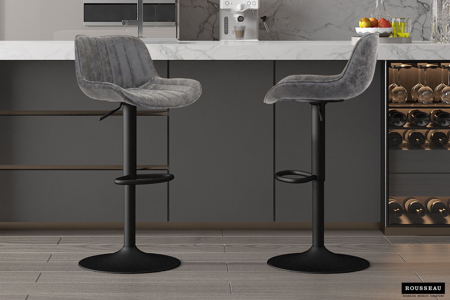 Barstoel Fenna PU Grijs - Set van 2 Barstoelen voor 156€