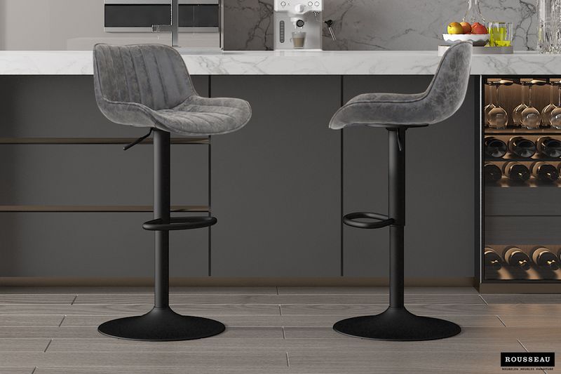 Barstoel Fenna PU Grijs - Set van 2 Barstoelen voor 156€