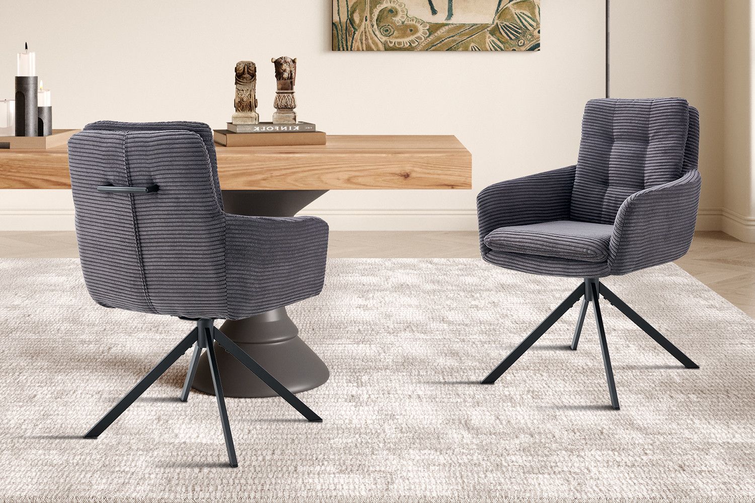 Stoel Luna Draaibaar tot 0 Corduroy Grijs - Set van 2 stoelen