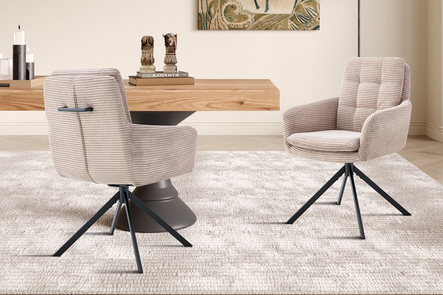 Stoel Luna Draaibaar tot 0 Corduroy Zand - Set van 2 stoelen