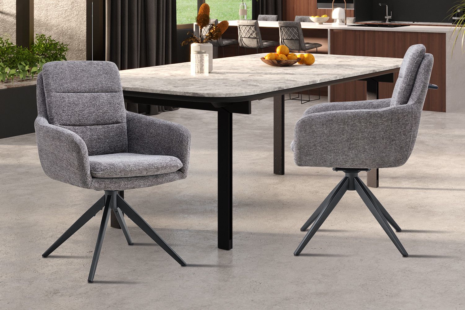 Stoel Lisold Draaibaar tot 0 Stof Raven Donkergrijs - Set van 2 stoelen