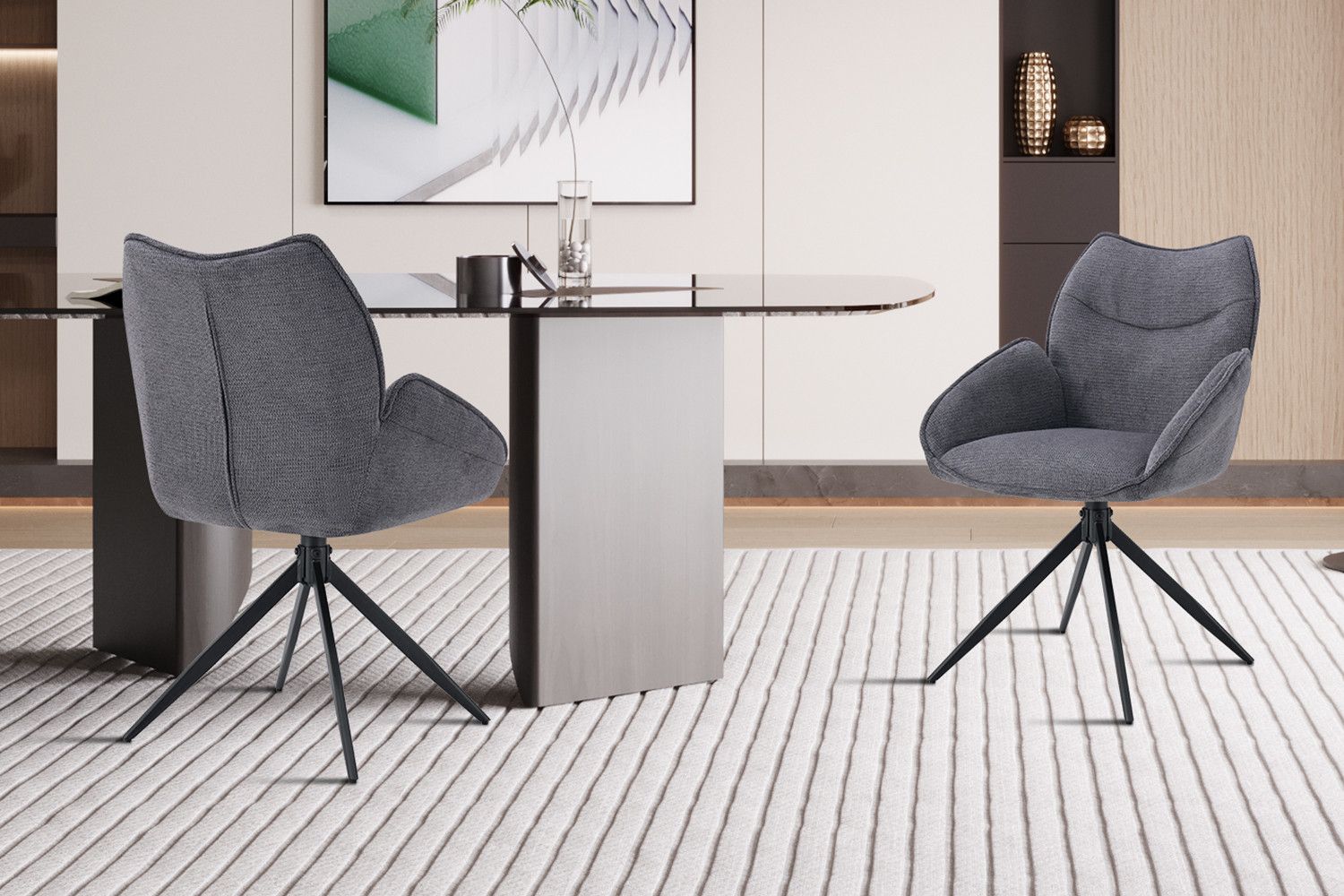 Stoel Mahi Draaibaar tot 0 Stof Donkergrijs - Set van 2 stoelen