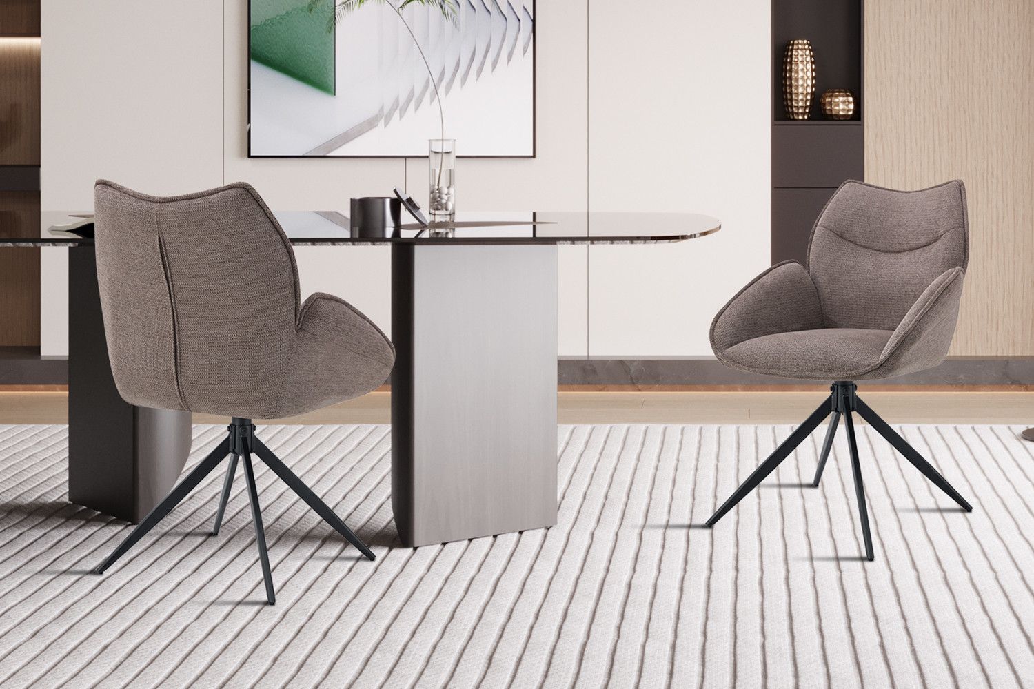 Stoel Mahi Draaibaar tot 0 Stof Peper - Set van 2 stoelen