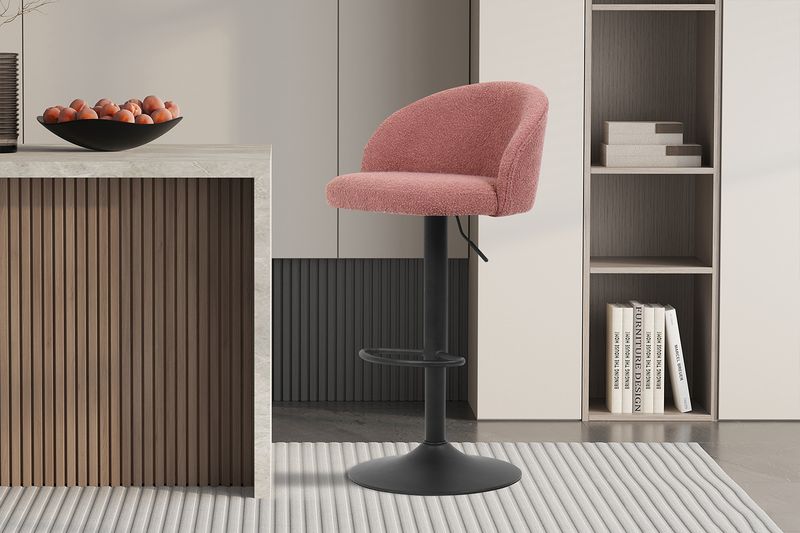 Barstoel Arda Bouclé Roze - Set van 2 barstoelen