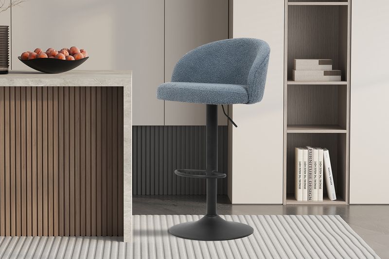 Barstoel Arda Bouclé Blauw - Set van 2 barstoelen