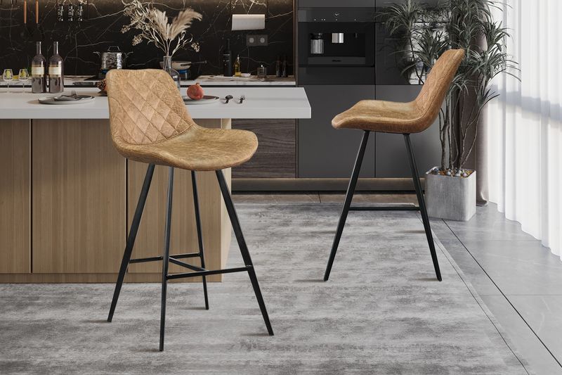 Barstoel Palmas PU Cognac - Set van 2 Barstoelen