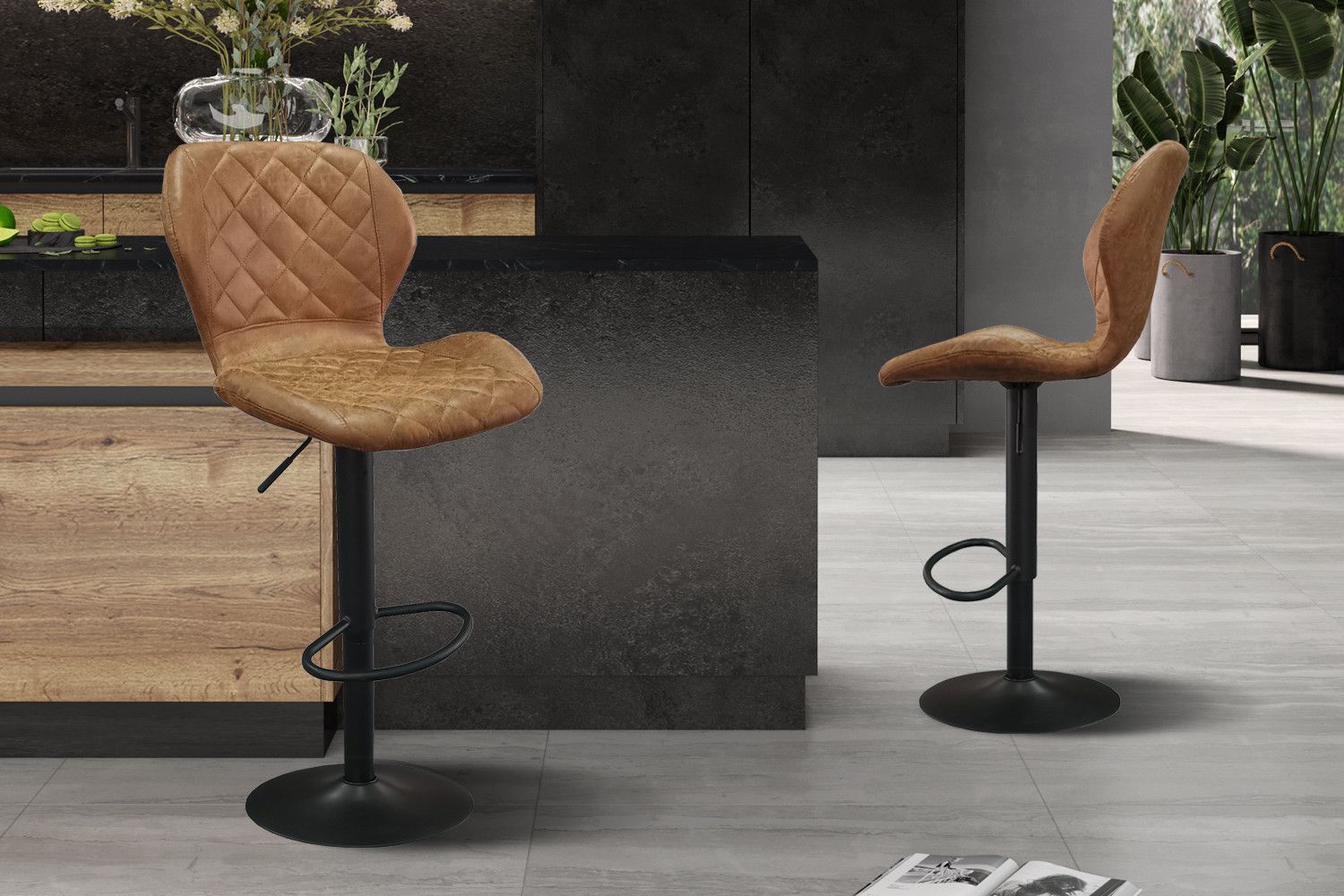 Barstoel Malaga PU Cognac - Set van 2 Barstoelen