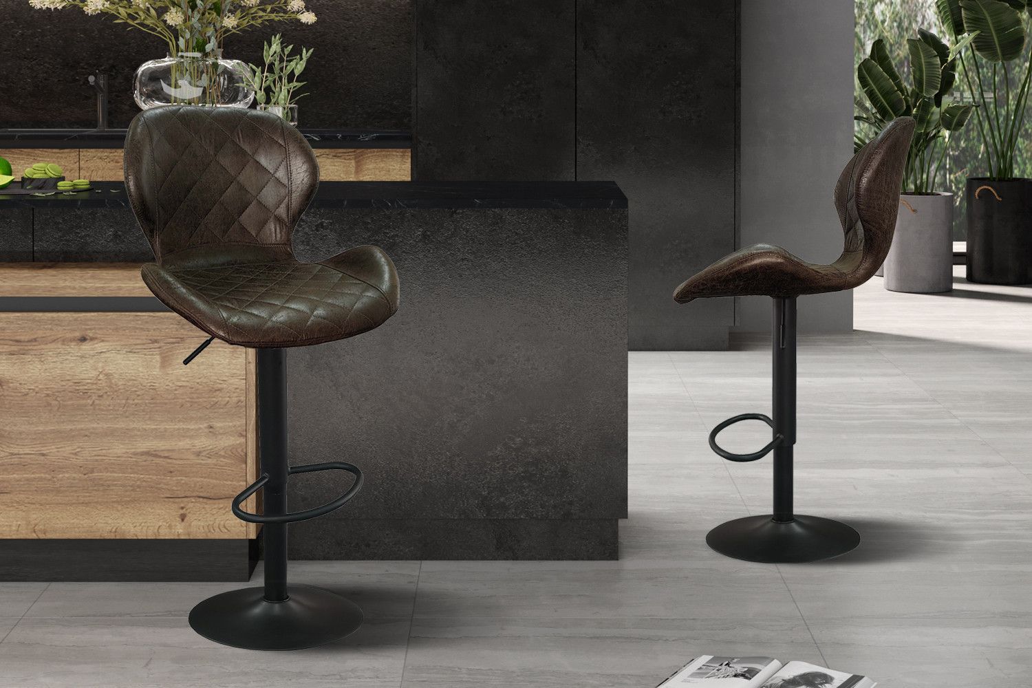 Barstoel Malaga PU Donkerbruin - Set van 2 Barstoelen