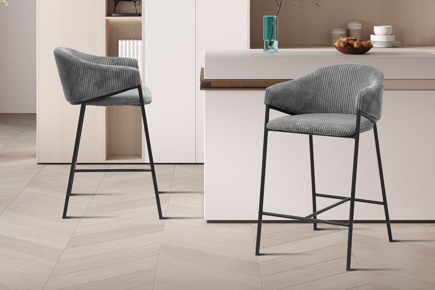 Counterstoel Hugo Corduroy Donkergrijs - Set van 2