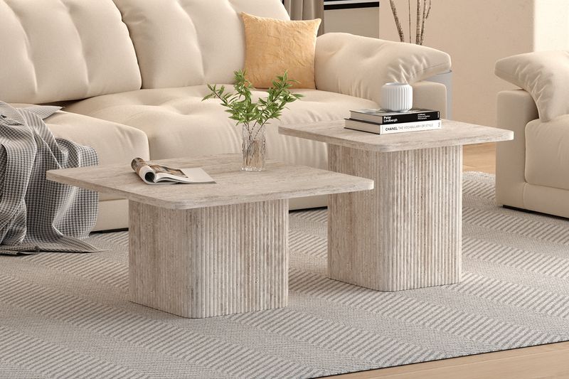 Salontafel Bobby - Set van 2 - Decor Travertin Beige