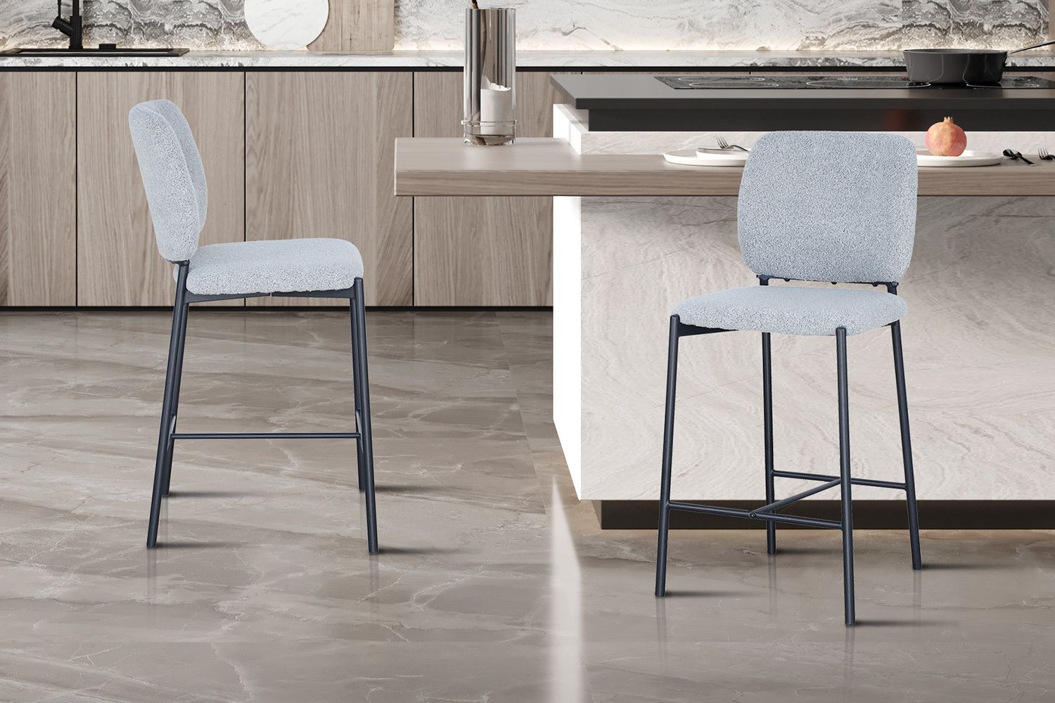 Counterstoel Sophia Stof Lichtgrijs - Set van 2