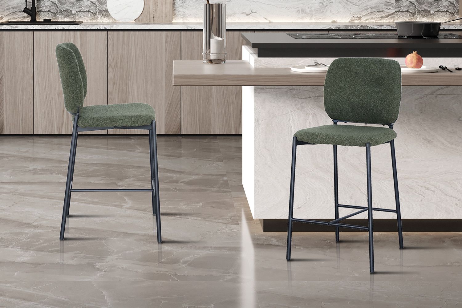 Counterstoel Sophia Stof Groen- Set van 2