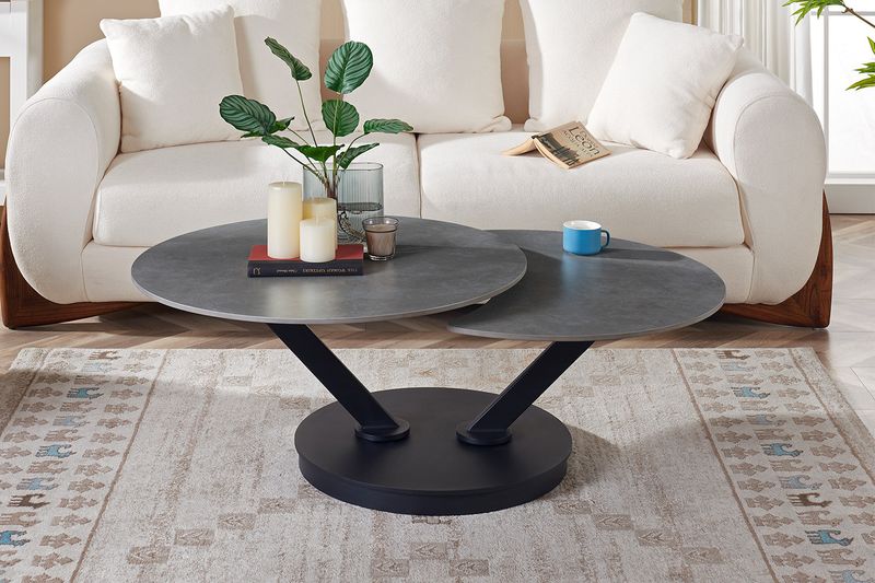 Salontafel Nara Rond Draaibaar Steen Lichtgrijs