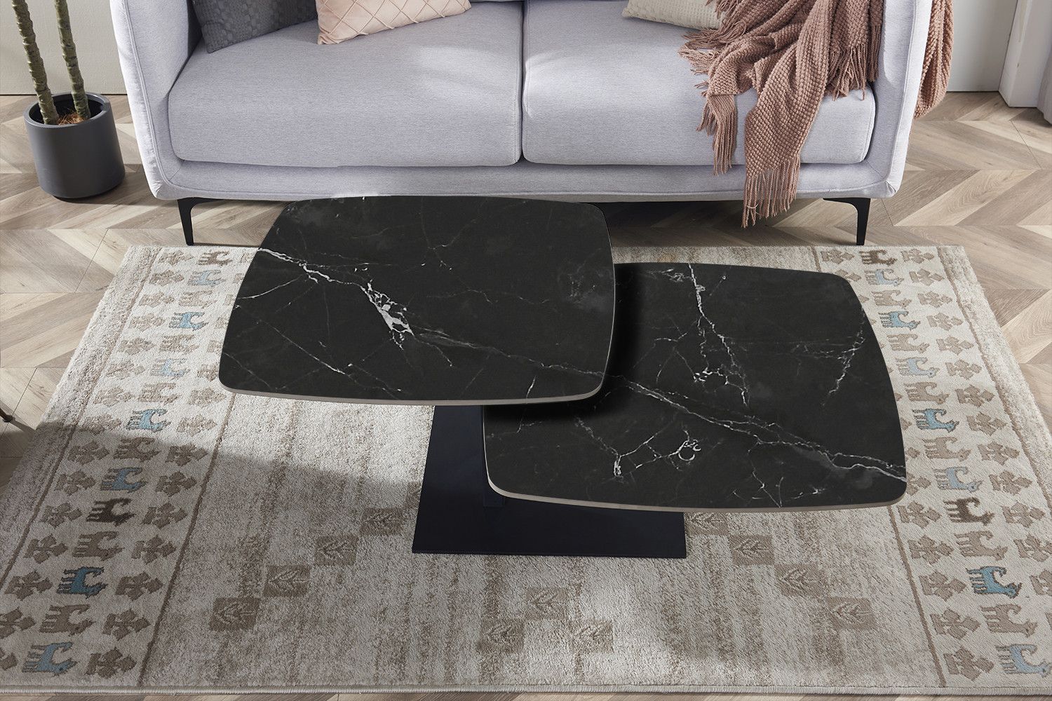 Salontafel Sendai Rond Draaibaar Steen Zwart