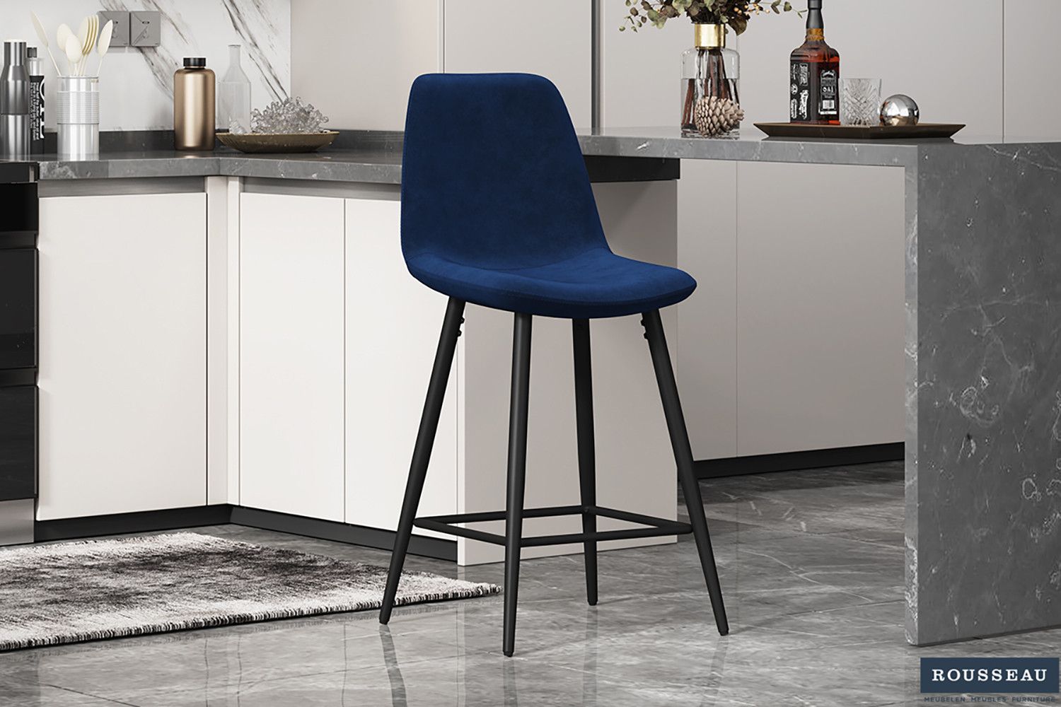 Counterstoel Boy Fluweel Donkerblauw - Set van 2