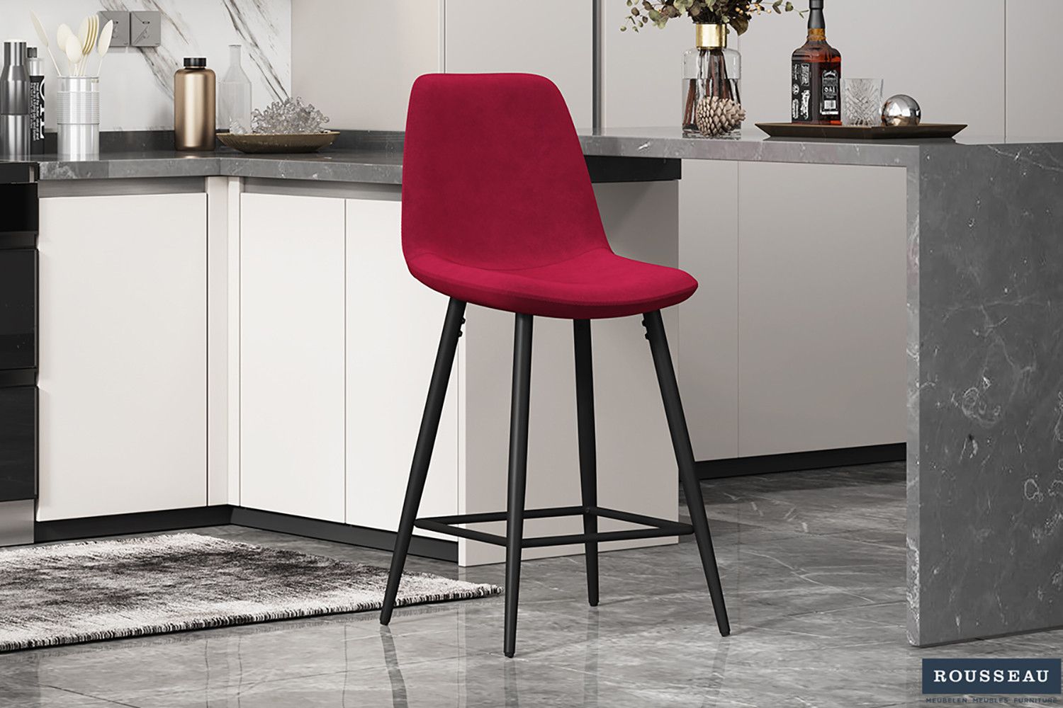 Counterstoel Boy Fluweel Bordeaux - Set van 2